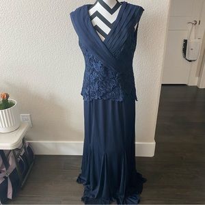 Patra || navy lace maxi formal gown with floral lace overlay